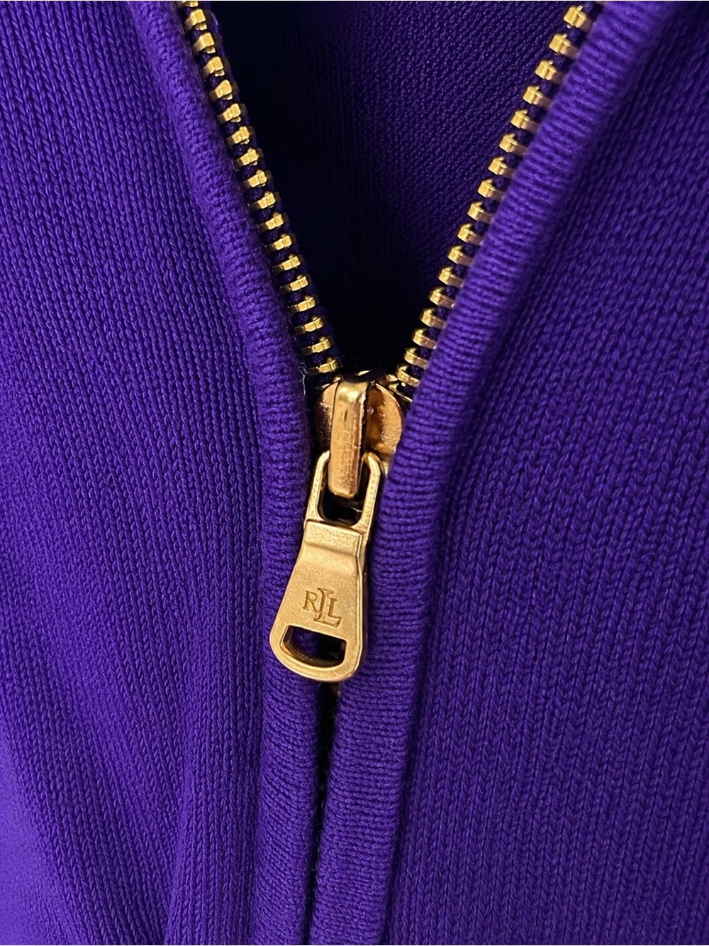 Lauren Ralph Lauren Purple Full Zip Cotton Sweater Gold Crest Logo XL - Picture 4 of 8